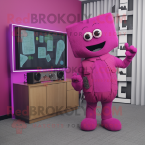 Magenta Television mascot costume character dressed with a Romper and Ties