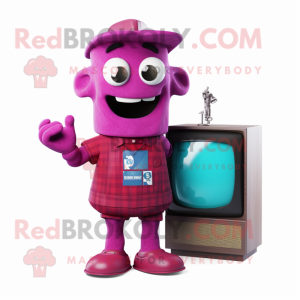 Magenta Television mascot costume character dressed with a Romper and Ties