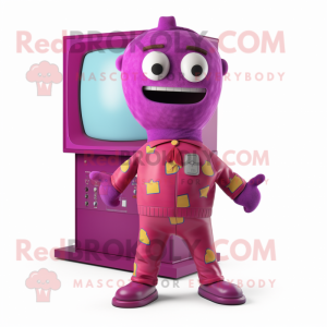 Magenta Television mascot costume character dressed with a Romper and Ties