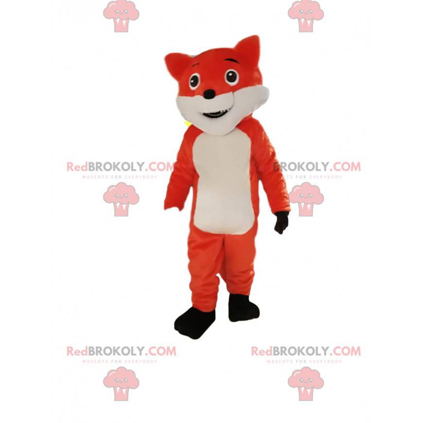 Mascote raposa laranja e branca parecendo safada -