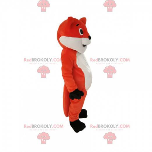 Mascot naranja y zorro blanco mirando travieso - Redbrokoly.com