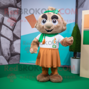 Tan Irish Flag mascot costume character dressed with a Midi Dress and Belts