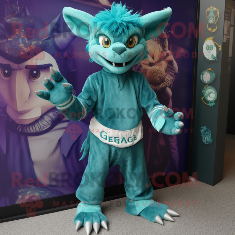 Teal Gargoyle mascot costume character dressed with a Jeggings and Anklets