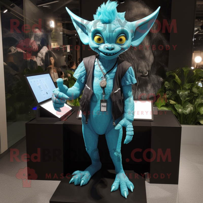 Teal Gargoyle mascot costume character dressed with a Jeggings and Anklets Teal Gargoyle mascot costume character dressed with a Jeggings and Anklets