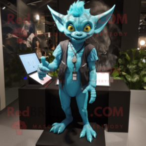 Teal Gargoyle mascot costume character dressed with a Jeggings and Anklets