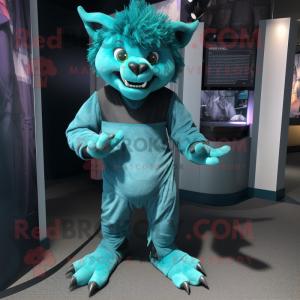 Teal Gargoyle mascot costume character dressed with a Jeggings and Anklets