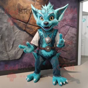 Teal Gargoyle mascot costume character dressed with a Jeggings and Anklets