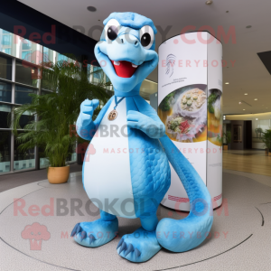 Sky Blue Python mascot costume character dressed with a Culottes and Rings