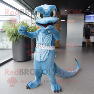 Sky Blue Python mascot costume character dressed with a Culottes and Rings