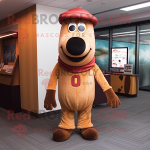 Brown Hot Dog mascot costume character dressed with a Romper and Caps