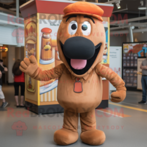 Brown Hot Dog mascot costume character dressed with a Romper and Caps