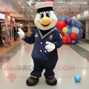 Navy Juggle mascot costume character dressed with a Jumpsuit and Foot pads