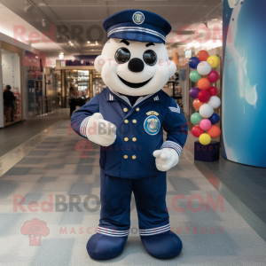 Navy Juggle mascot costume character dressed with a Jumpsuit and Foot pads