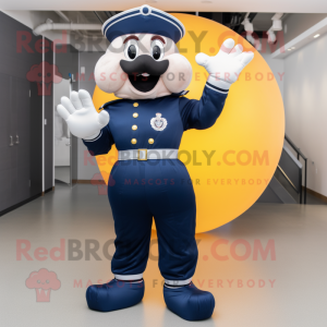 Navy Juggle mascot costume character dressed with a Jumpsuit and Foot pads