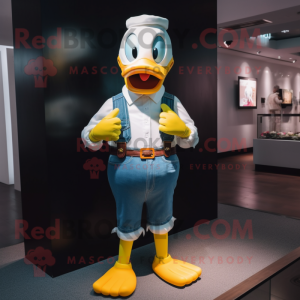 nan Duck mascot costume character dressed with a Jeggings and Bracelet watches