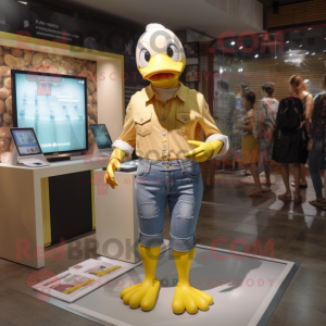 nan Duck mascot costume character dressed with a Jeggings and Bracelet watches