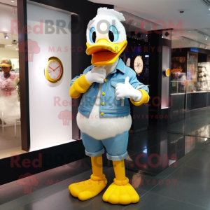 nan Duck mascot costume character dressed with a Jeggings and Bracelet watches