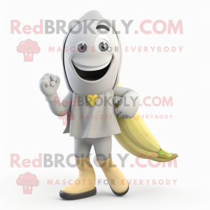 Gray Banana mascot costume character dressed with a Leggings and Mittens