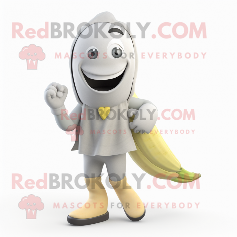 Gray Banana mascot costume character dressed with a Leggings and Mittens