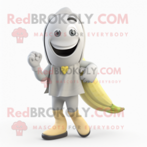 Gray Banana mascot costume character dressed with a Leggings and Mittens