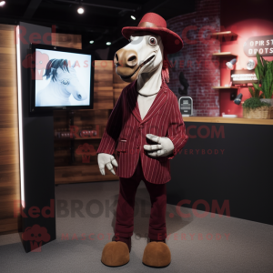 Maroon Quagga mascot costume character dressed with a Blazer and Hats