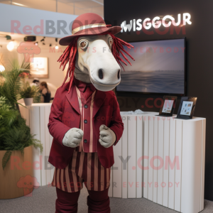 Maroon Quagga mascot costume character dressed with a Blazer and Hats