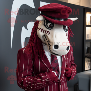 Maroon Quagga mascot costume character dressed with a Blazer and Hats