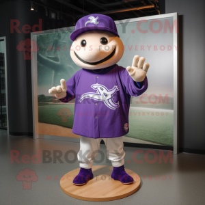 Purple Stingray mascot costume character dressed with a Baseball Tee and Beanies