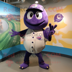 Purple Stingray mascot costume character dressed with a Baseball Tee and Beanies