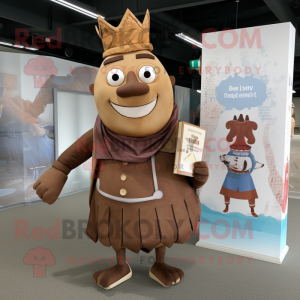 Brown King mascot costume character dressed with a Romper and Tote bags