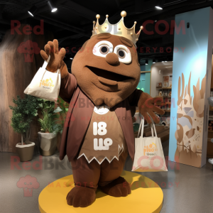 Brown King mascot costume character dressed with a Romper and Tote bags