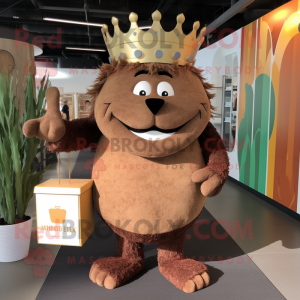 Brown King mascot costume character dressed with a Romper and Tote bags