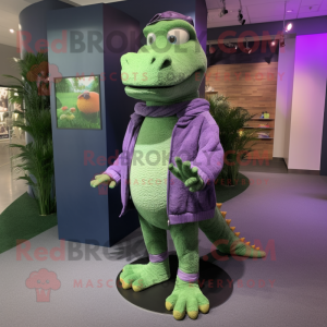 Lavender Crocodile mascot costume character dressed with a Turtleneck and Bracelet watches