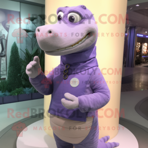Lavender Crocodile mascot costume character dressed with a Turtleneck and Bracelet watches