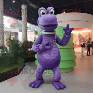 Lavender Crocodile mascot costume character dressed with a Turtleneck and Bracelet watches