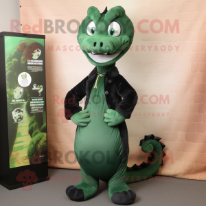 Forest Green Hydra mascot costume character dressed with a Dress Pants and Earrings