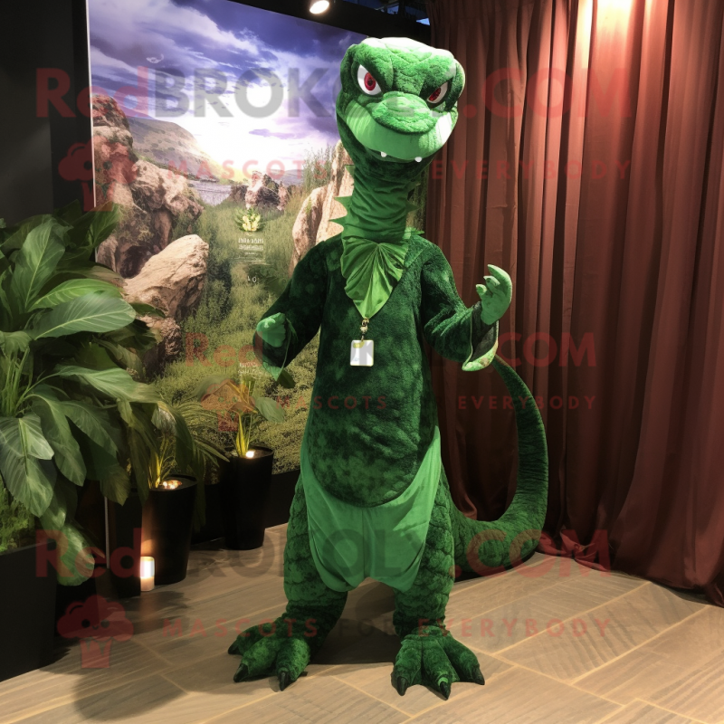 Forest Green Hydra mascot costume character dressed with a Dress Pants and Earrings