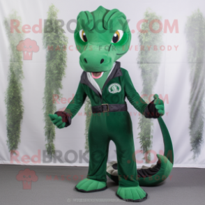 Forest Green Hydra mascot costume character dressed with a Dress Pants and Earrings