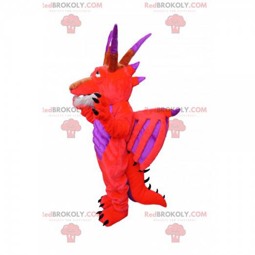 Mascotte de dragon rouge et violet flamboyant - Redbrokoly.com