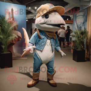 Tan Swordfish mascot costume character dressed with a Bootcut Jeans and Anklets