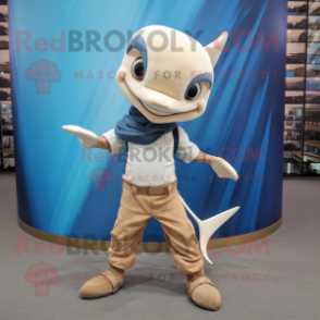 Tan Swordfish mascot costume character dressed with a Bootcut Jeans and Anklets