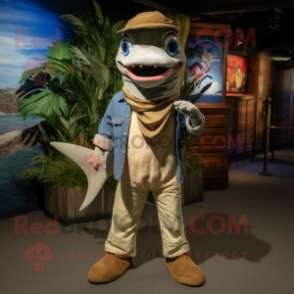 Tan Swordfish mascot costume character dressed with a Bootcut Jeans and Anklets