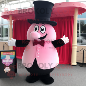 Pink Beef Wellington mascot costume character dressed with a Tuxedo and Hats