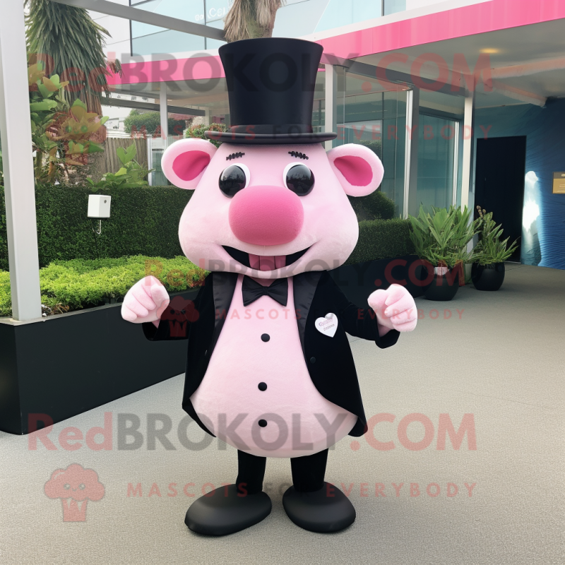 Pink Beef Wellington mascot costume character dressed with a Tuxedo and Hats Pink Beef Wellington mascot costume character dressed with a Tuxedo and Hats