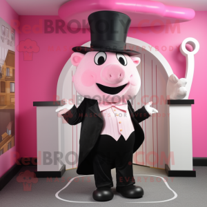 Pink Beef Wellington mascot costume character dressed with a Tuxedo and Hats