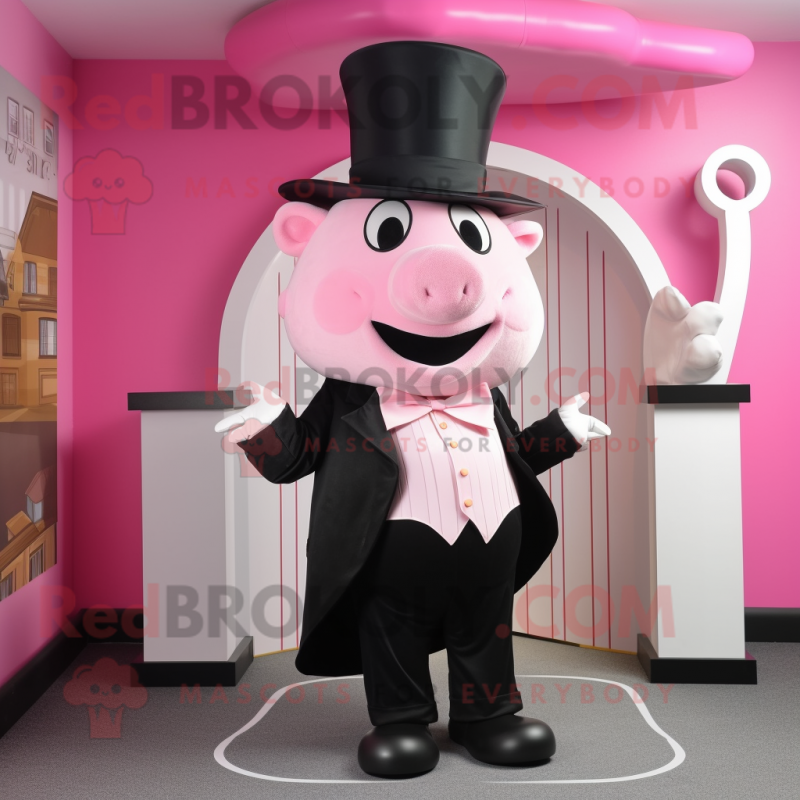 Pink Beef Wellington mascot costume character dressed with a Tuxedo and Hats Pink Beef Wellington mascot costume character dressed with a Tuxedo and Hats