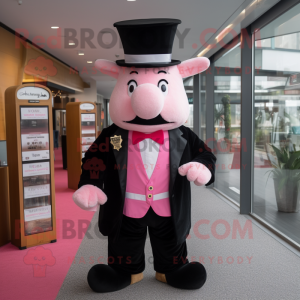 Pink Beef Wellington mascot costume character dressed with a Tuxedo and Hats