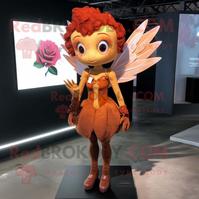 Rust Cupid mascot costume character dressed with a Sheath Dress and Lapel pins Rust Cupid mascot costume character dressed with a Sheath Dress and Lapel pins