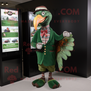 Forest Green Turkey mascot costume character dressed with a Dress and Pocket squares