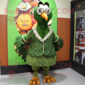 Forest Green Turkey mascot costume character dressed with a Dress and Pocket squares